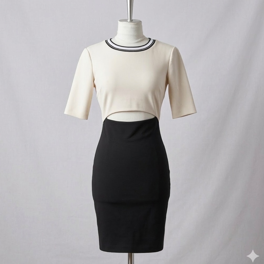 Elizabeth and James Black and White Midi Dress, Size2